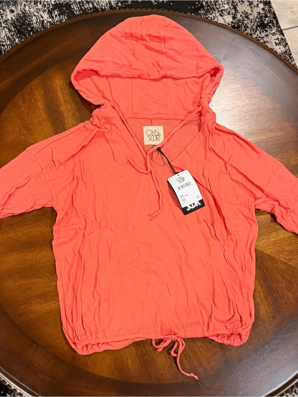 Chaser Coral Pink Hooded Drawstring Top
